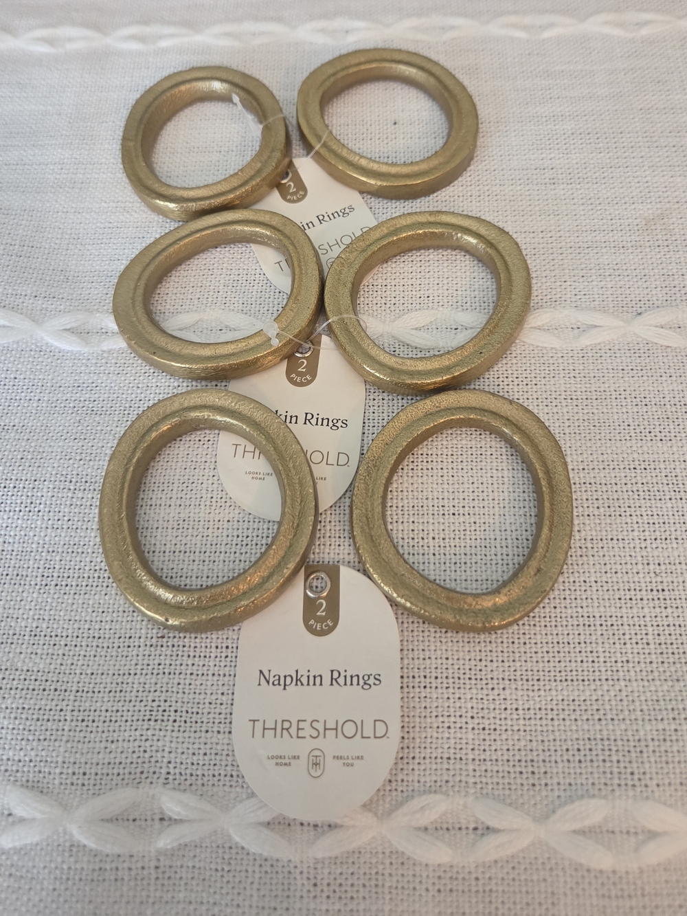 NWT Threshold Gold/Brass Napkin Rings - Set of 6